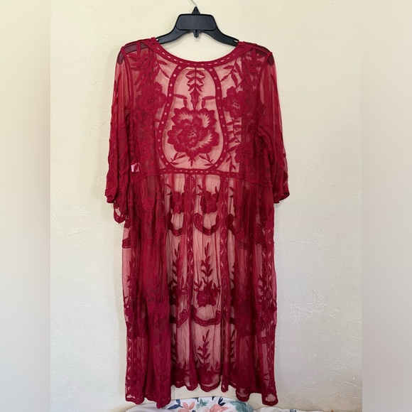 Entro Wine Colored Lace Duster Size Small - Picture 4 of 6